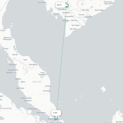 Mapa lotu bezpośredniego Singapur – Phnom Penh