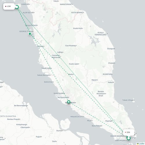 Mapa lotu bezpośredniego Singapur – Langkawi