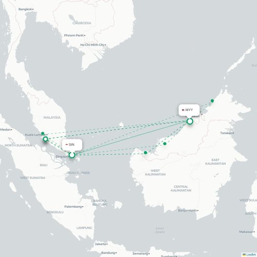Mapa de vuelo directo Singapur - Miri