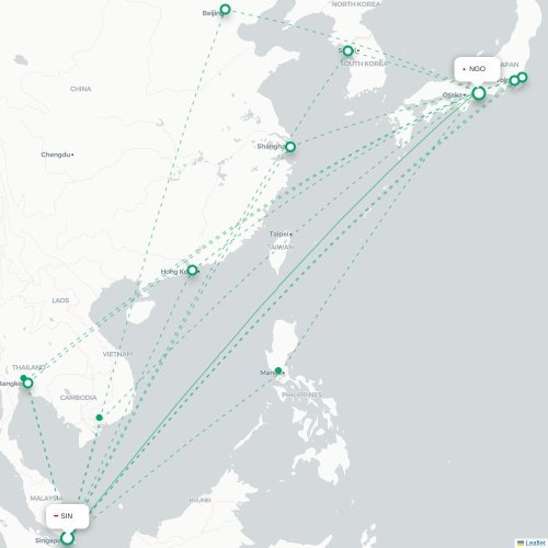 Mapa lotu bezpośredniego Singapur – Nagoja