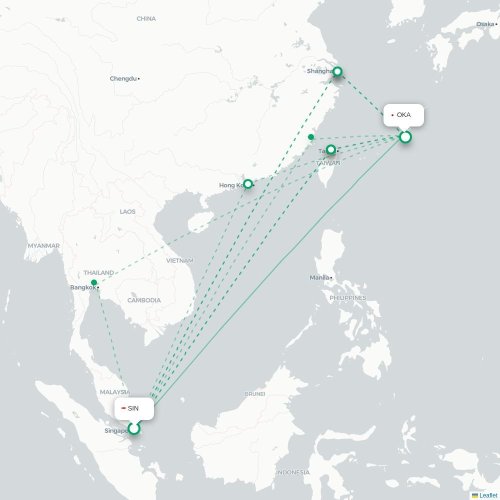 Mapa lotu bezpośredniego Singapur – Okinawa