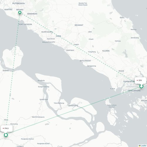 Mapa lotu bezpośredniego Singapur – Pekanbaru