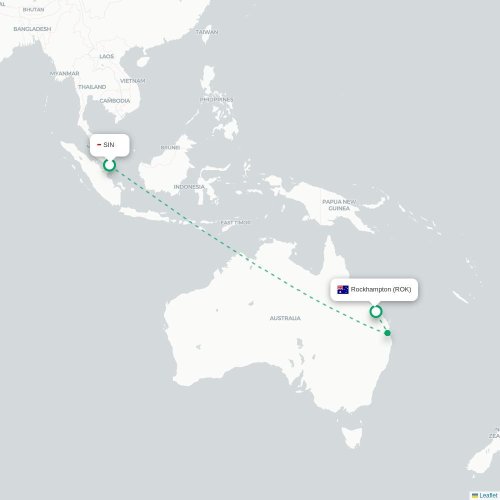 Mapa lotu bezpośredniego Singapur – Rockhampton