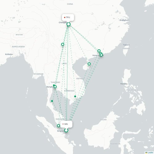 Mapa lotu bezpośredniego Singapur – Chengdu