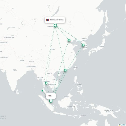 Mapa lotu bezpośredniego Singapur – Ułan Bator