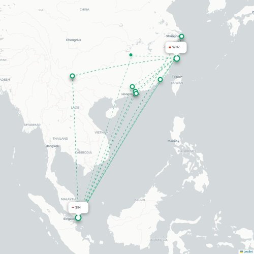 Mapa lotu bezpośredniego Singapur – Wenzhou