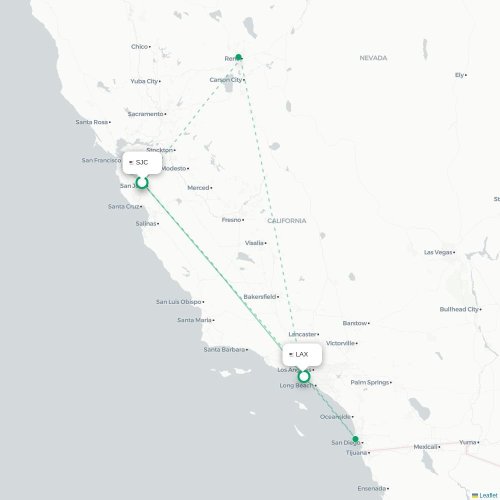 San Jose - Los Angeles kort over direkte fly