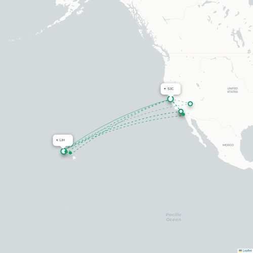 Mapa lotu bezpośredniego San Jose – Lihue