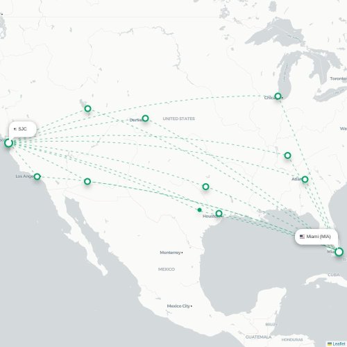 San Jose - Miami kort over direkte fly
