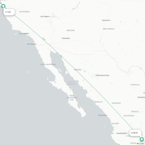San Jose - Morelia kort over direkte fly