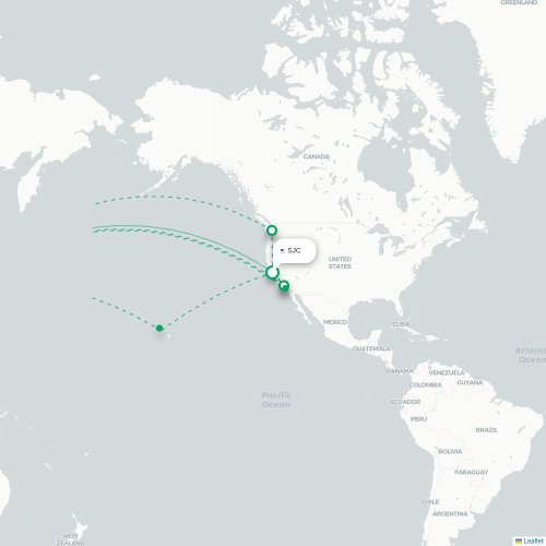 San Jose - Tokyo kort over direkte fly