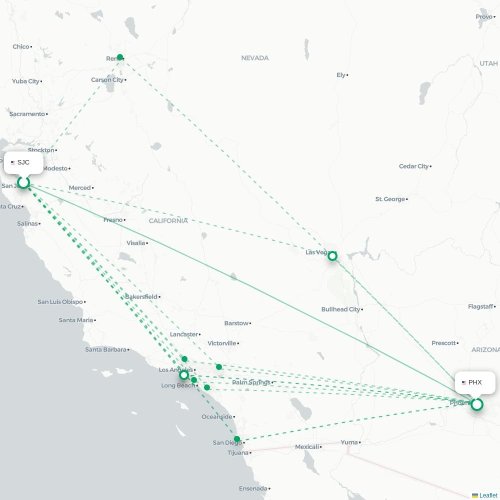 San Jose - Phoenix kort over direkte fly