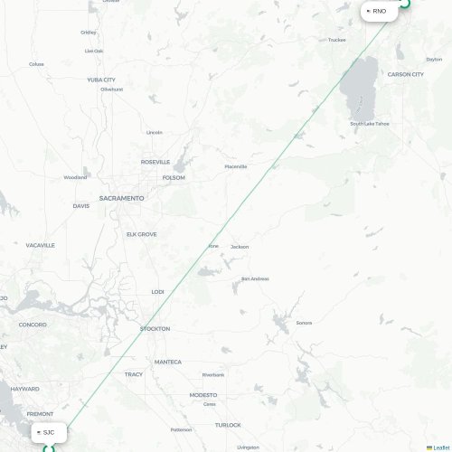 San Jose - Reno kort over direkte fly