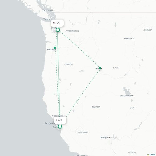 San Jose - Seattle kort over direkte fly