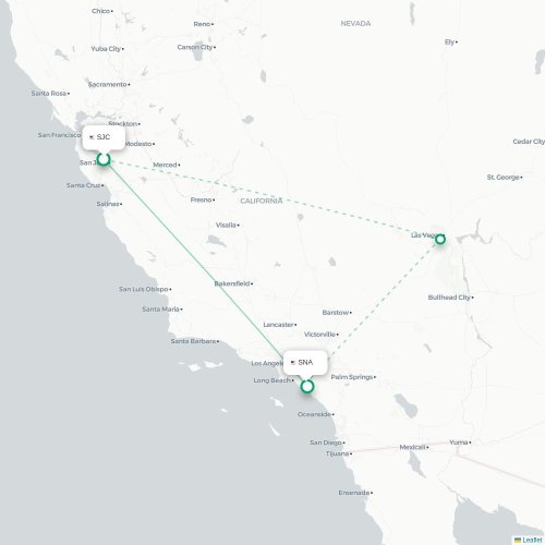 Mapa lotu bezpośredniego San Jose – Santa Ana