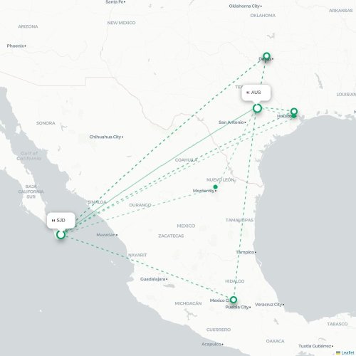 San Jose Del Cabo - Austin karta över direktflyg