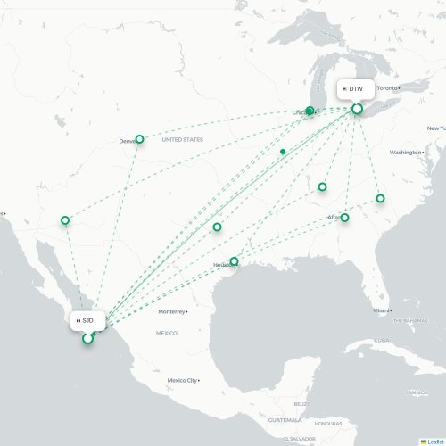 San Jose Del Cabo - Detroit karta över direktflyg