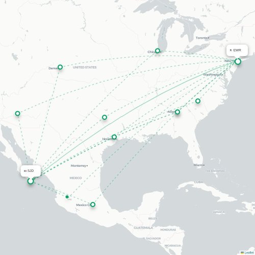 Mapa lotu bezpośredniego San Jose del Cabo – Newark