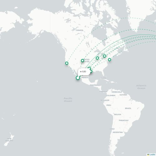 Mapa de vuelo directo San José del Cabo - Fráncfort