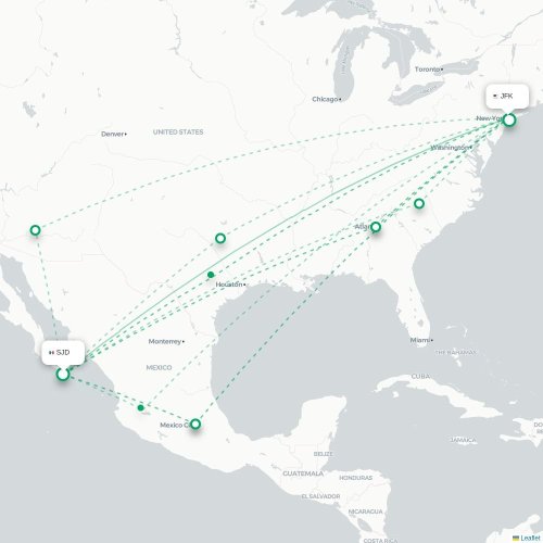 San Jose Del Cabo - New York karta över direktflyg