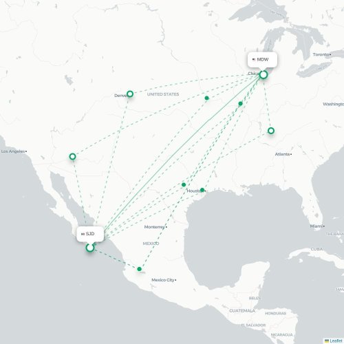 Mapa lotu bezpośredniego San Jose del Cabo – Chicago