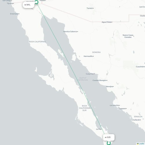 San José del Cabo - Mexicali kort over direkte fly