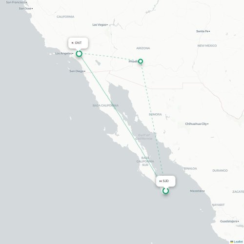 Mapa de vuelo directo San José del Cabo - Ontario