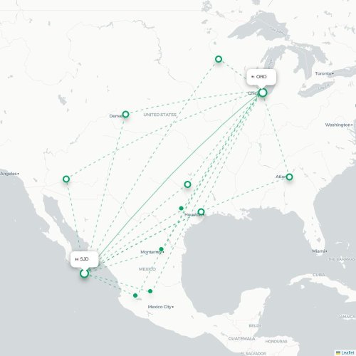 Mapa lotu bezpośredniego San Jose del Cabo – Chicago
