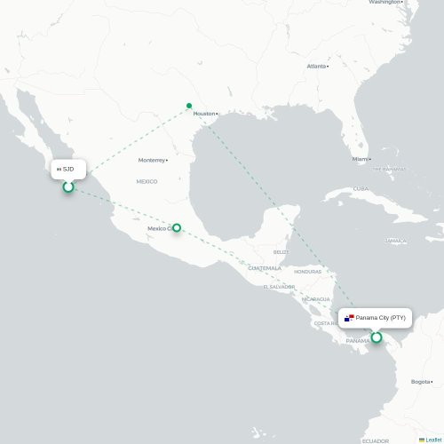 Mapa de vuelo directo San José del Cabo - Ciudad de Panamá