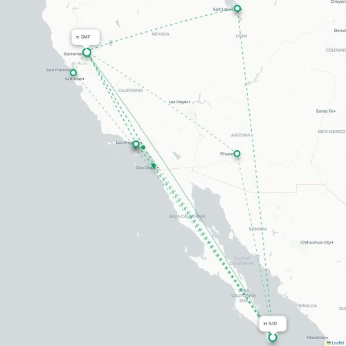 San Jose Del Cabo - Sacramento karta över direktflyg
