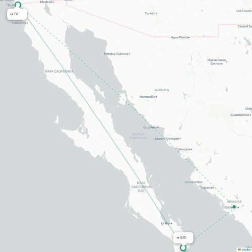 Mapa de vuelo directo San José del Cabo - Tijuana