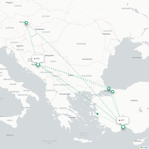 Mapa de vuelo directo Sarajevo - Antalya