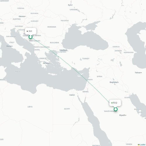 Mapa de vuelo directo Sarajevo - Gassim