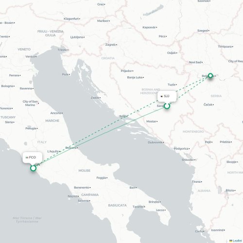 Mapa de vuelo directo Sarajevo - Roma