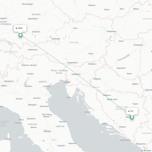 Mapa de vuelo directo Sarajevo - Memmingen