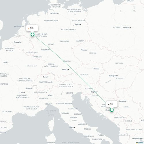 Mapa de vuelo directo Sarajevo - Düsseldorf