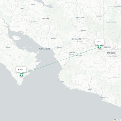 Mapa de vuelo directo San José - Cobano