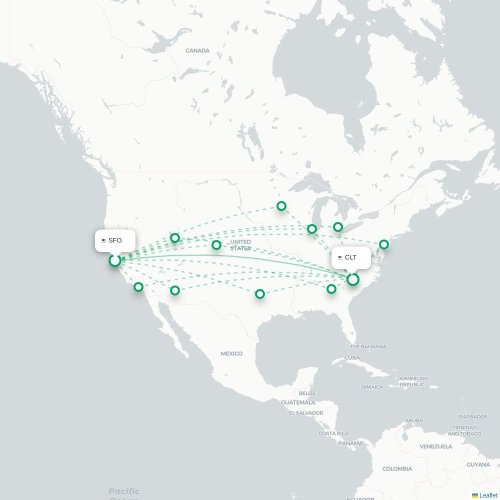 Mapa de vuelo directo San José - Charlotte