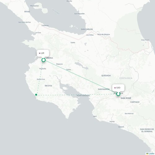 Mapa de vuelo directo San José - Liberia