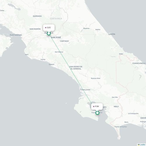 Mapa de vuelo directo San José - Puerto Jiménez