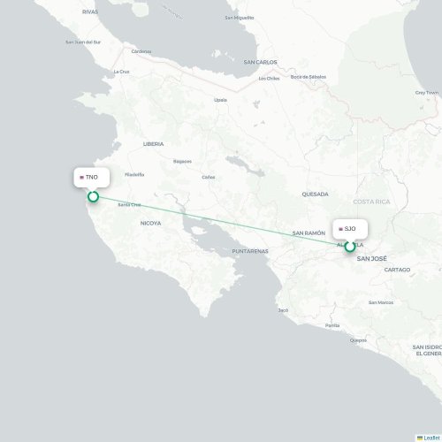 Mapa de vuelo directo San José - Tamarindo