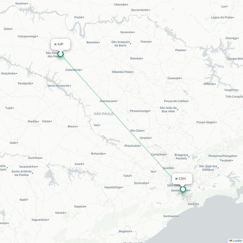 Mapa lotu bezpośredniego São José do Rio Preto – São Paulo