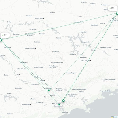 Mapa lotu bezpośredniego São José do Rio Preto – Belo Horizonte