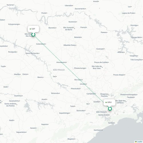 Mapa lotu bezpośredniego São José do Rio Preto – São Paulo