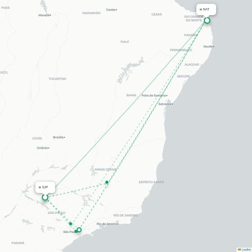 Mapa lotu bezpośredniego São José do Rio Preto – Natal