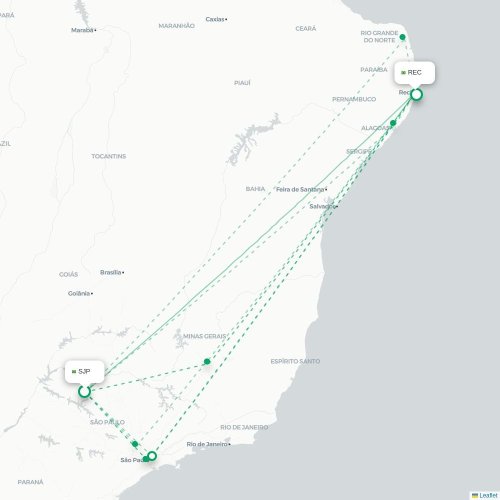 Mapa lotu bezpośredniego São José do Rio Preto – Recife