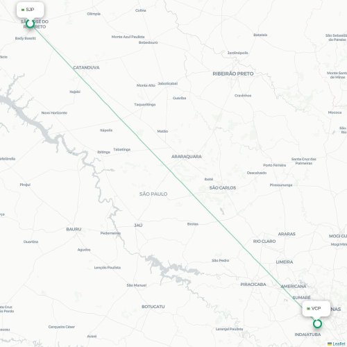Mapa lotu bezpośredniego São José do Rio Preto – São Paulo