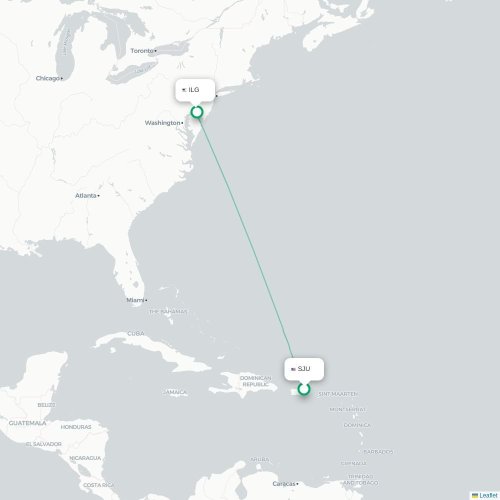 Mapa lotu bezpośredniego San Juan – Wilmington