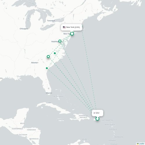 Mapa de vuelo directo San Juan - Nueva York