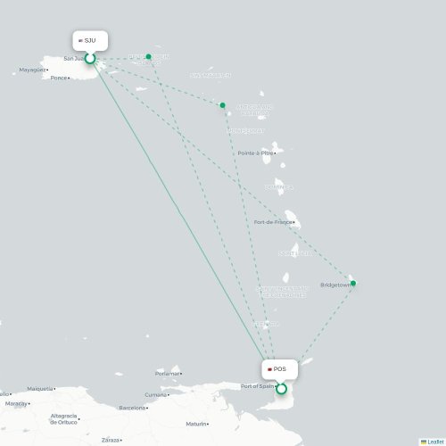 Mapa lotu bezpośredniego San Juan – Port-of-Spain